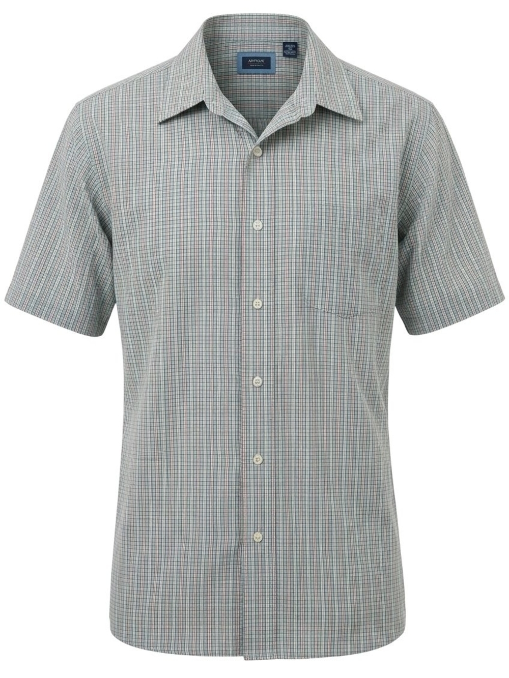 Arrow Short-Sleeve Button-Down Shirt - Green and Blue Micro-Plaid